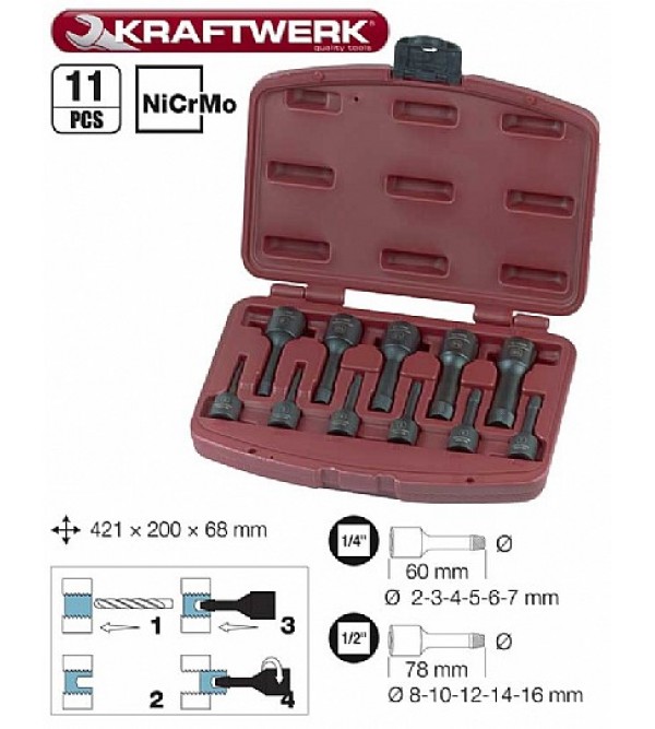 Kraftwerk 3057 11 Piece Bolt Extractor Set of 2 16 mm